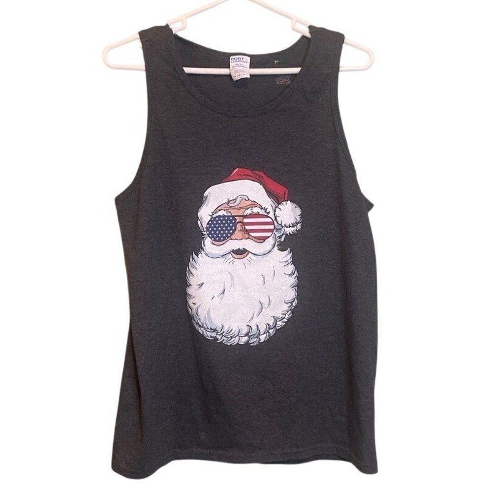 Port & Company Women Santa Claus Patriotic Christmas Casual Tank Top Gray Medium